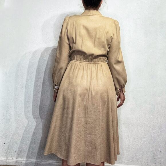 Leslie Fay Tan Vintage Midi Dress Sz 12 - Picture 12 of 14